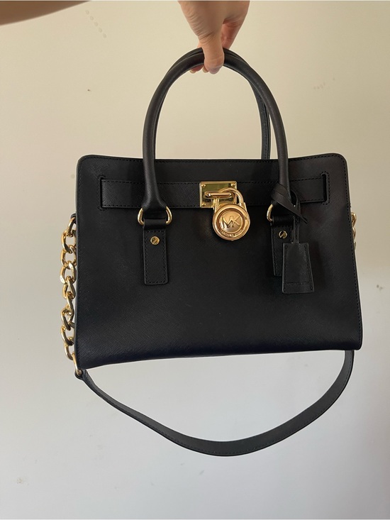 Michael Kors Handbags - Michael Kors Black Leather Satchel with Gold-Tone Chain and Lock